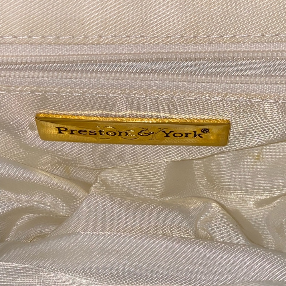 Vintage Preston & York Leather Crossbody Purse Off White with attached Mirror - Picture 8 of 13